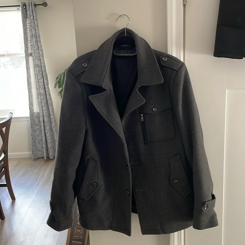 Men’s Grey Pea Coat - Picture 2 of 4